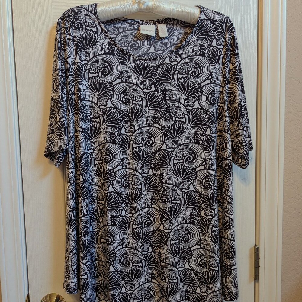 Chico's Paisley Floral Swing Top Short Sleeve